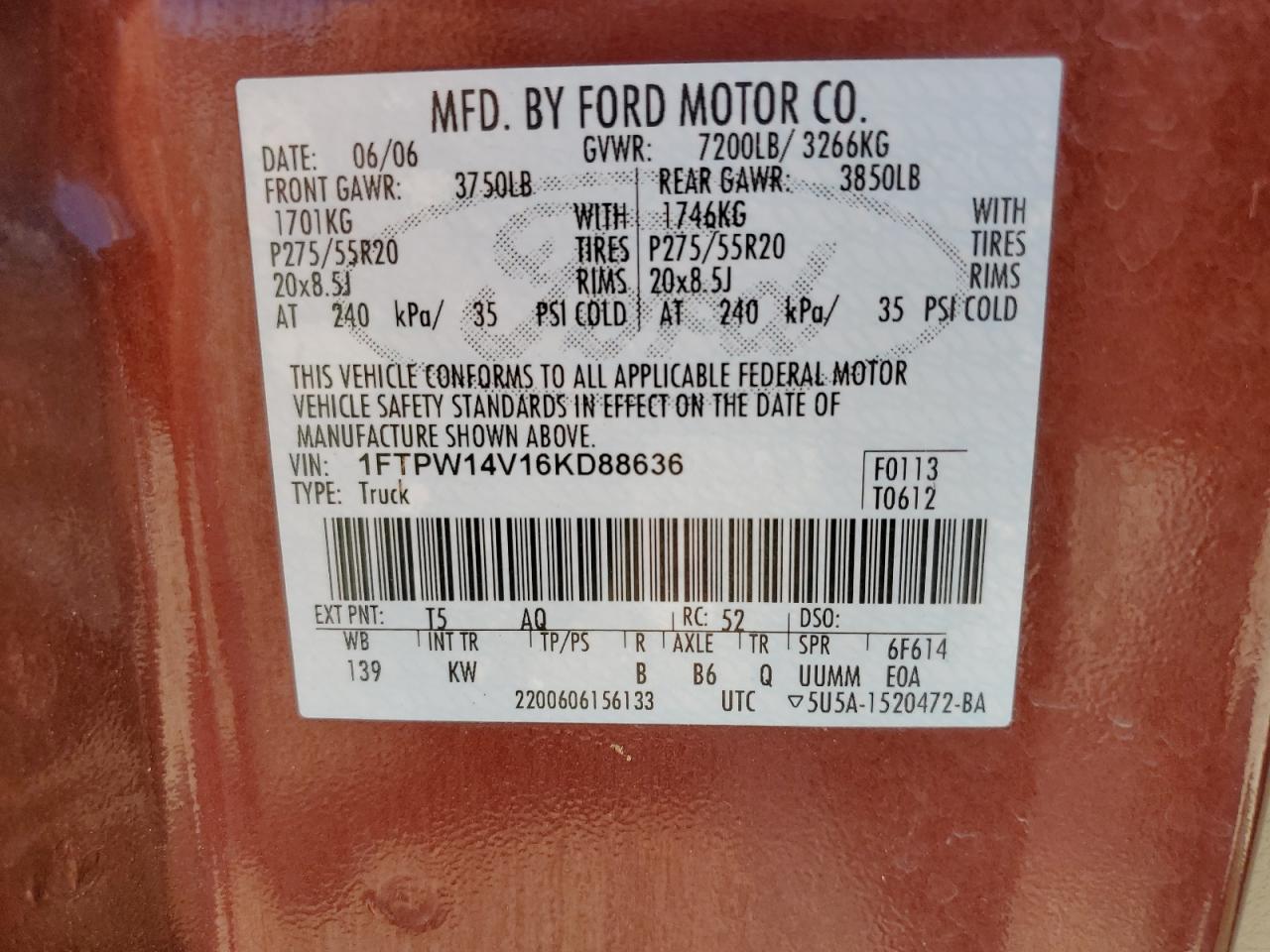 1FTPW14V16KD88636 2006 Ford F150 Supercrew