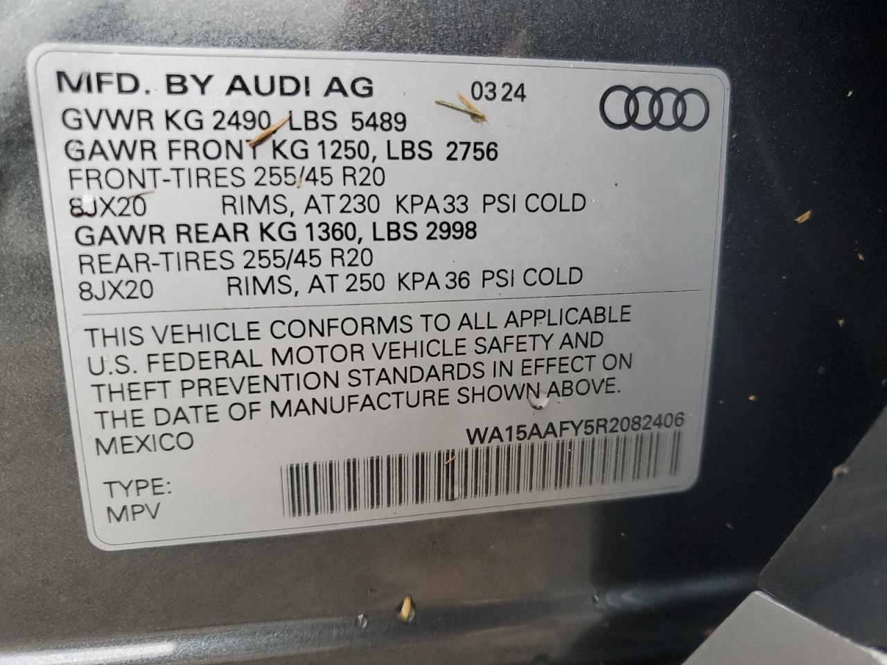 2024 Audi Q5 Sportback Prm Pls 45 VIN: WA15AAFY5R2082406 Lot: 74784724