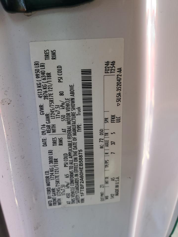 2017 Ford F250 Super Duty VIN: 1FTBF2A60HEB58875 Lot: 78247504