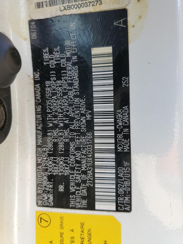 2004 Lexus Rx 330 VIN: 2T2HA31UX4C031766 Lot: 78722134