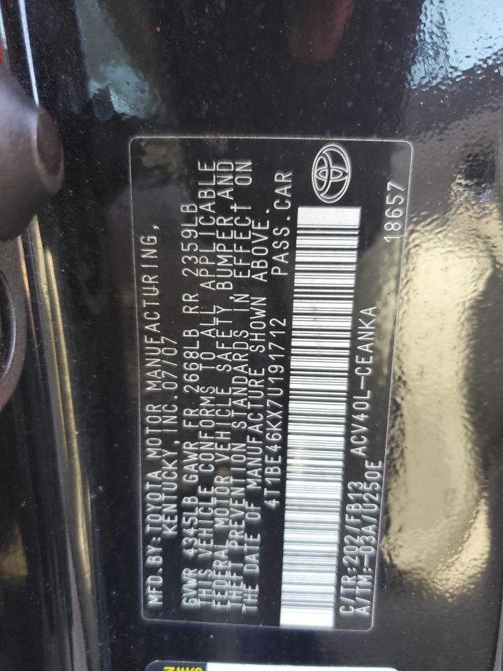 2007 Toyota Camry Ce VIN: 4T1BE46KX7U191712 Lot: 77184264
