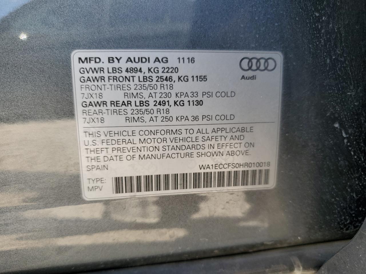 WA1ECCFS0HR010018 2017 Audi Q3 Premium