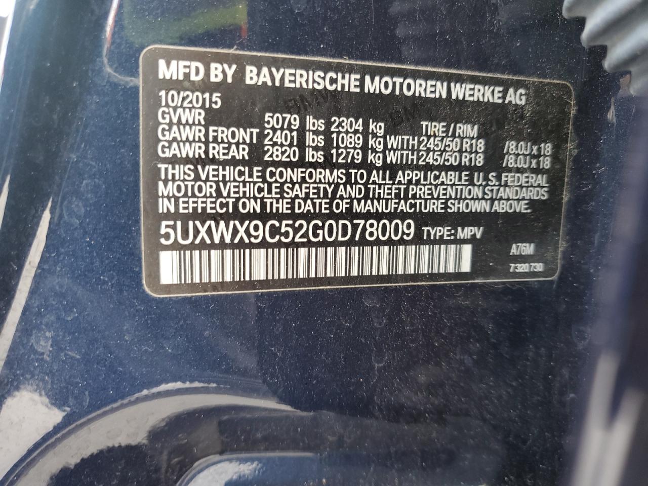 5UXWX9C52G0D78009 2016 BMW X3 xDrive28I