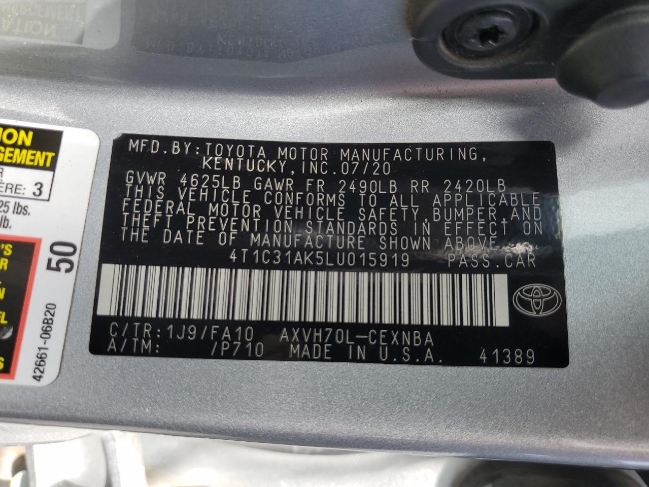 4T1C31AK5LU015919 2020 Toyota Camry Le