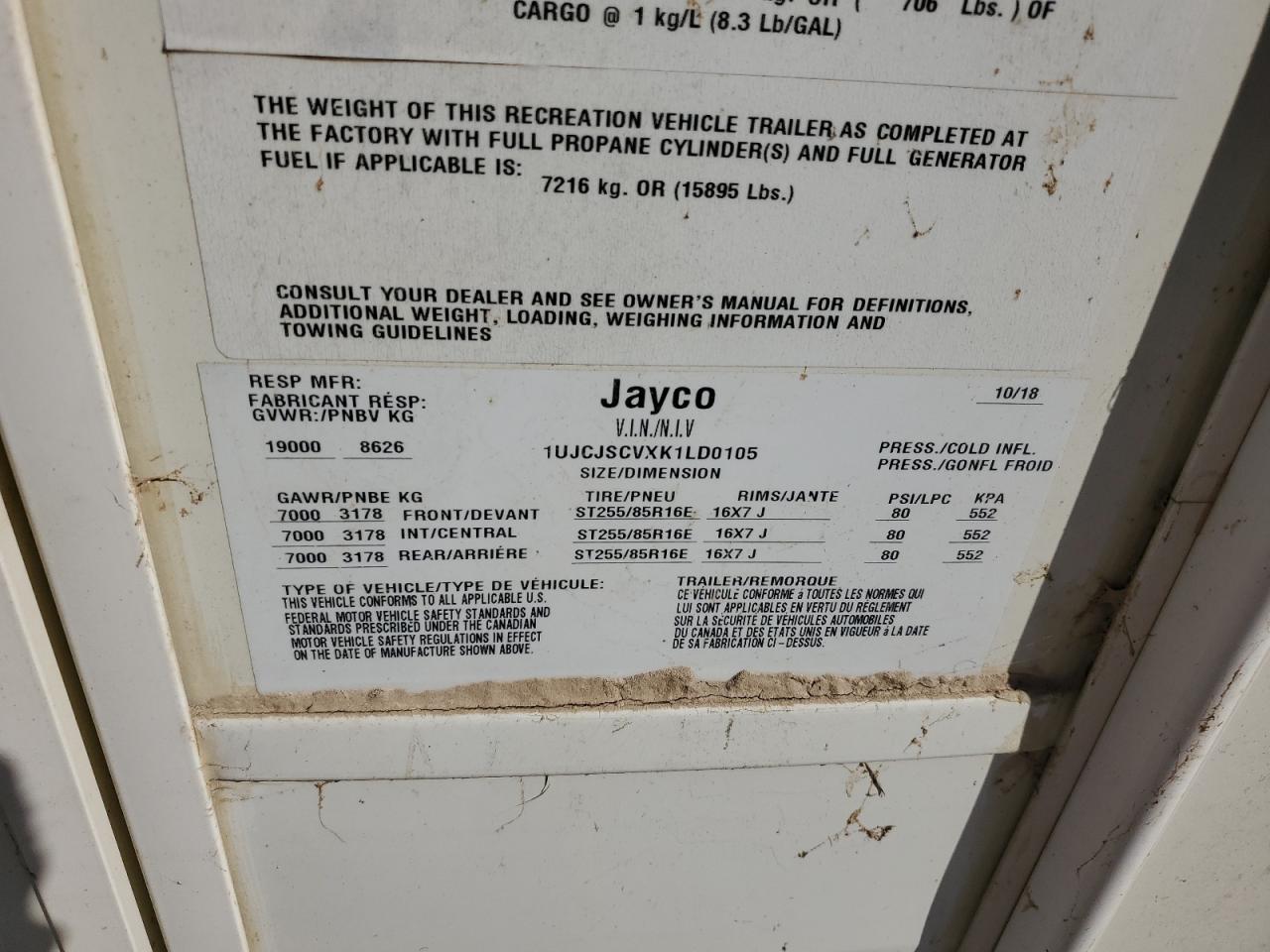 1UJCJSCVXK1LD0105 2019 Jayco North Poin