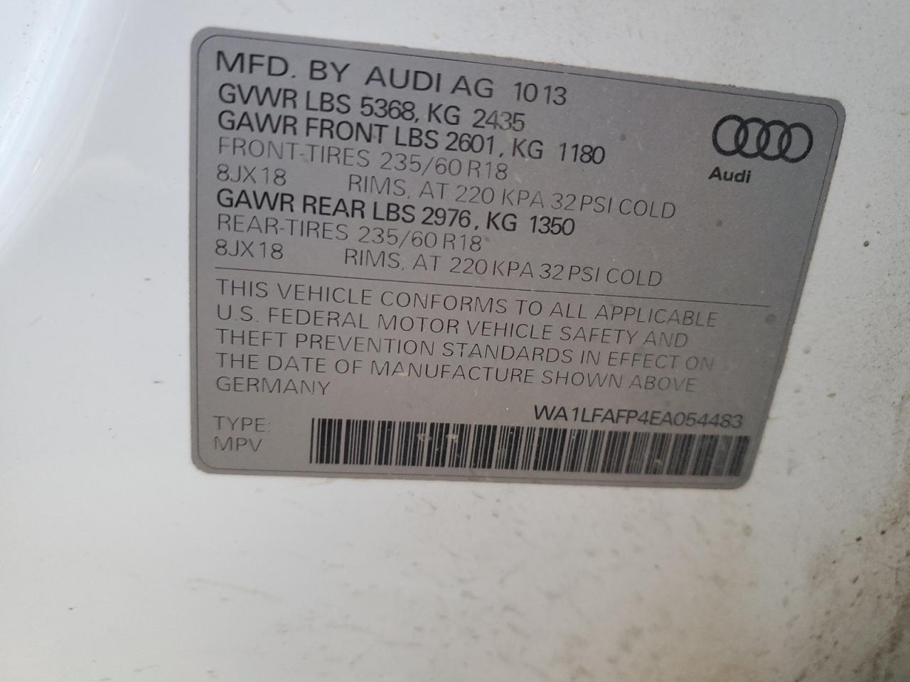 2014 Audi Q5 Premium Plus VIN: WA1LFAFP4EA054483 Lot: 74738604