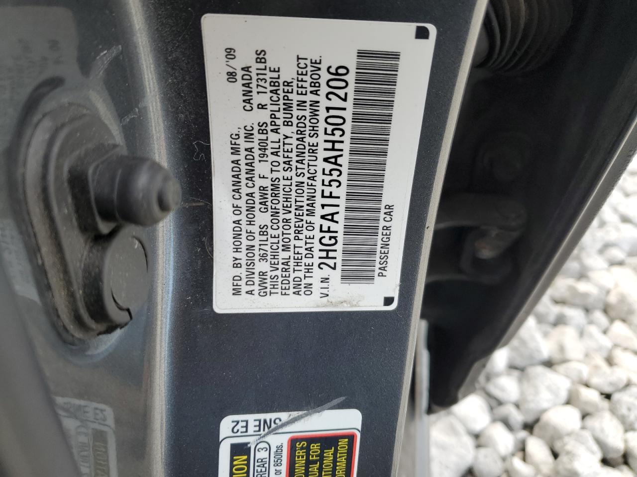 2HGFA1F55AH501206 2010 Honda Civic Lx