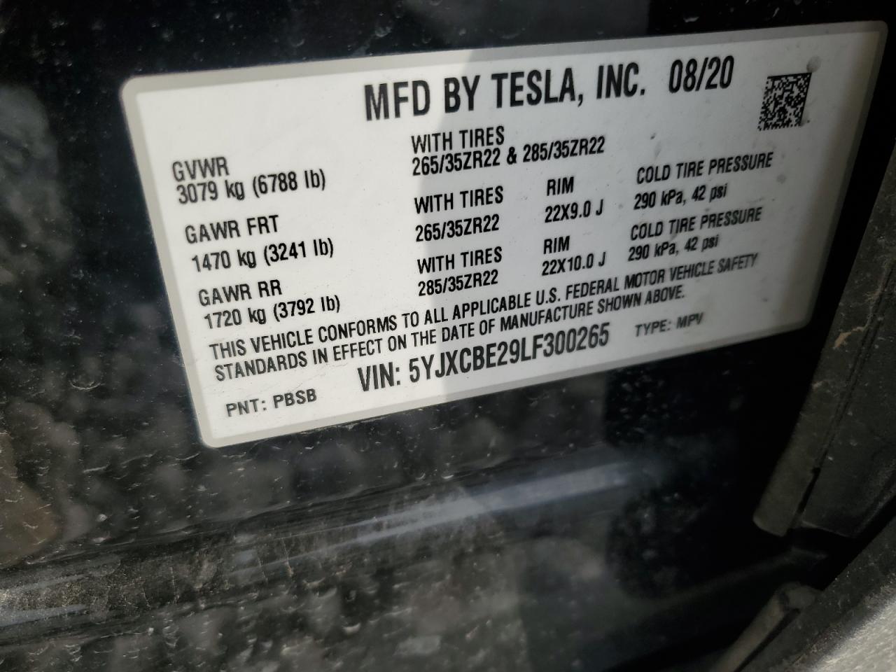 2020 Tesla Model X VIN: 5YJXCBE29LF300265 Lot: 76000294