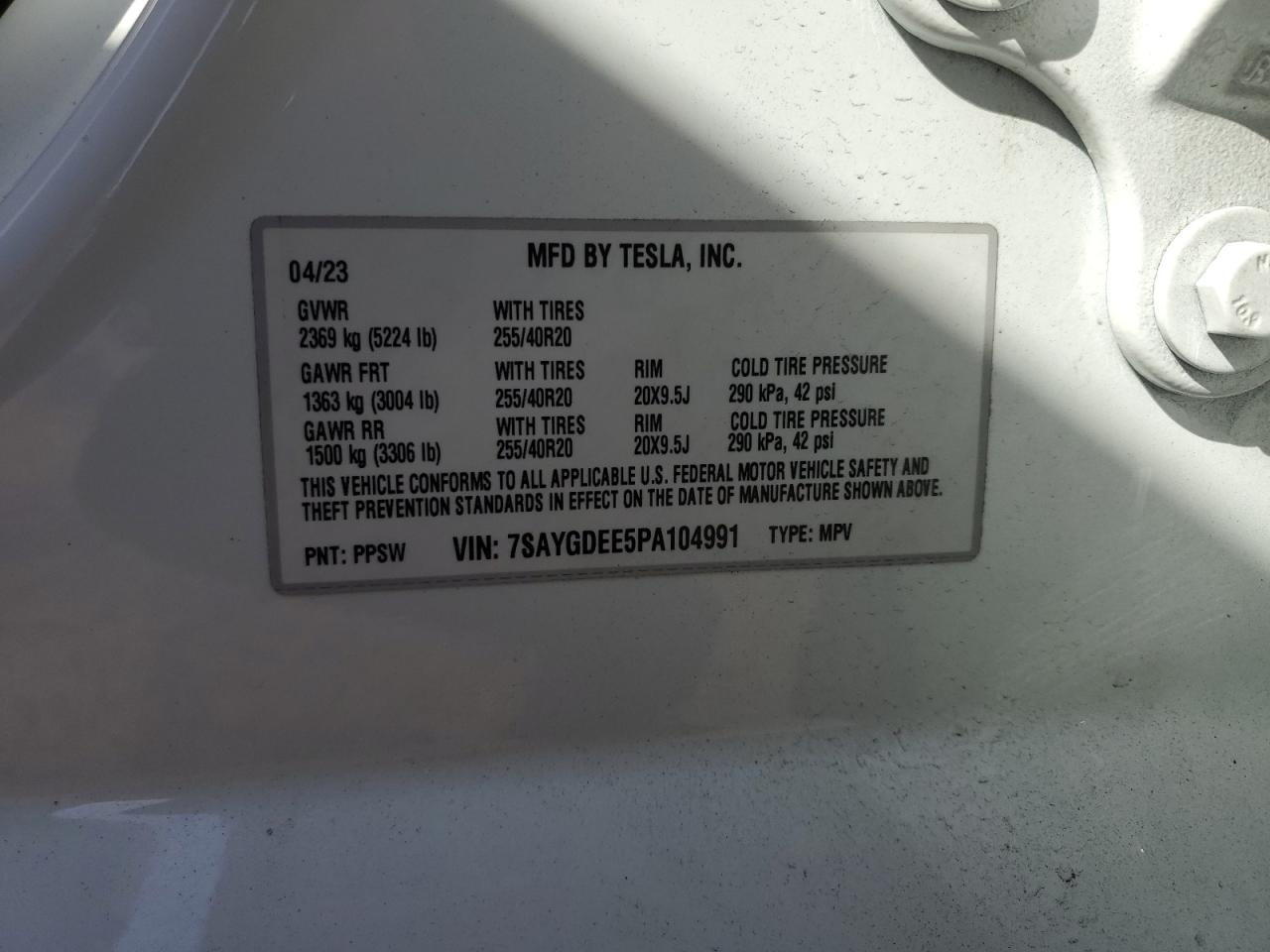 7SAYGDEE5PA104991 2023 Tesla Model Y