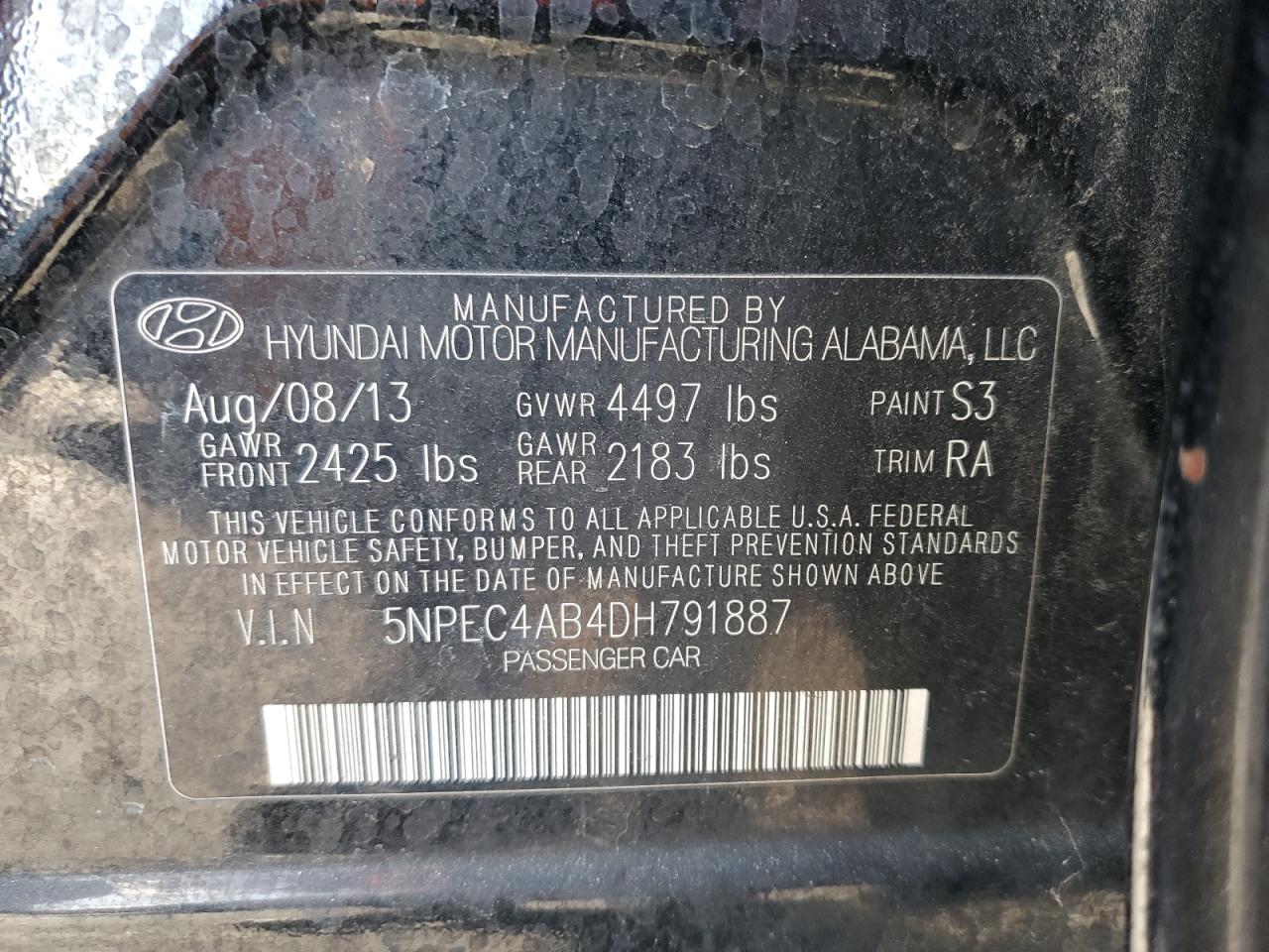 5NPEC4AB4DH791887 2013 Hyundai Sonata Se