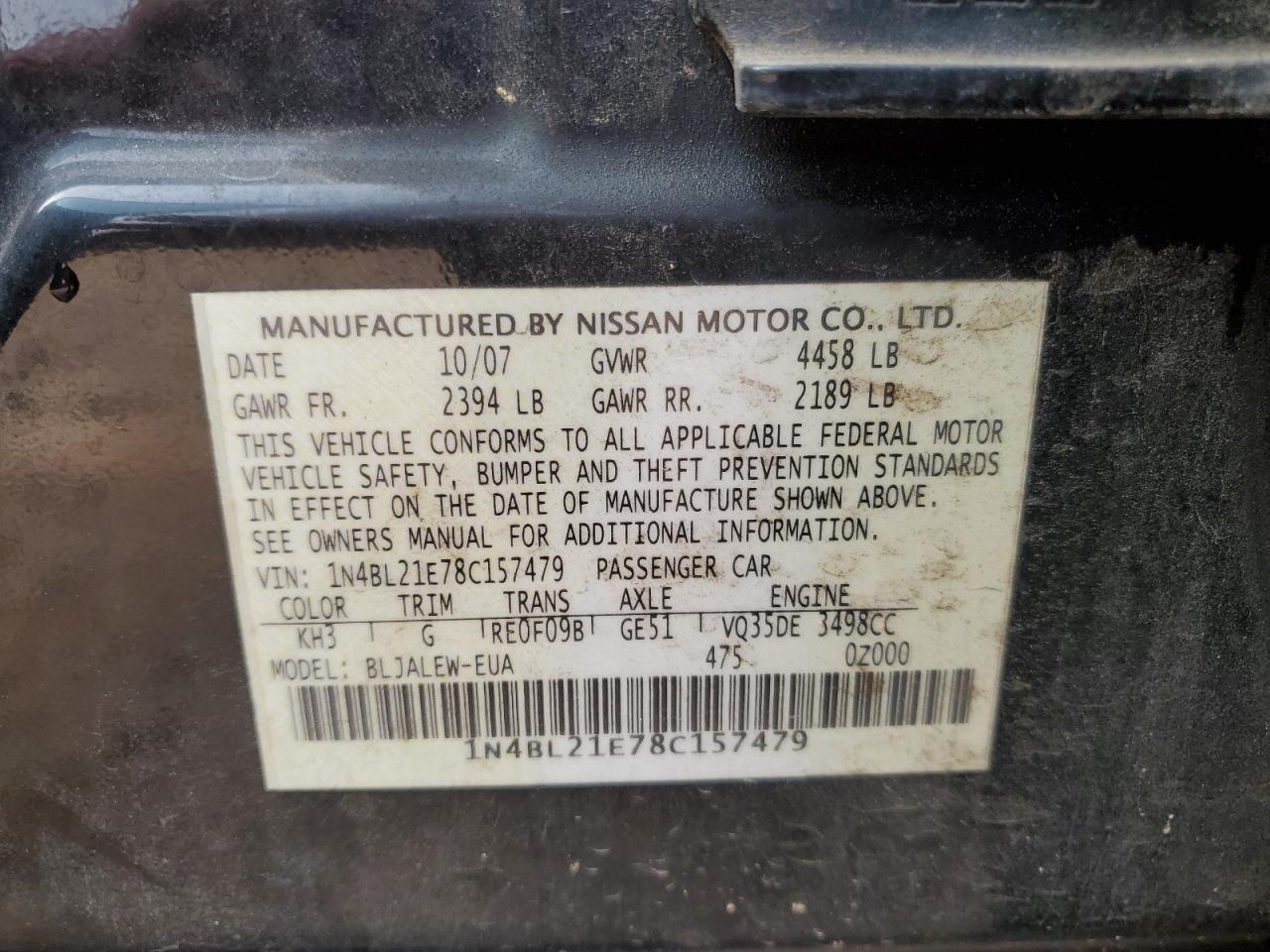 1N4BL21E78C157479 2008 Nissan Altima 3.5Se