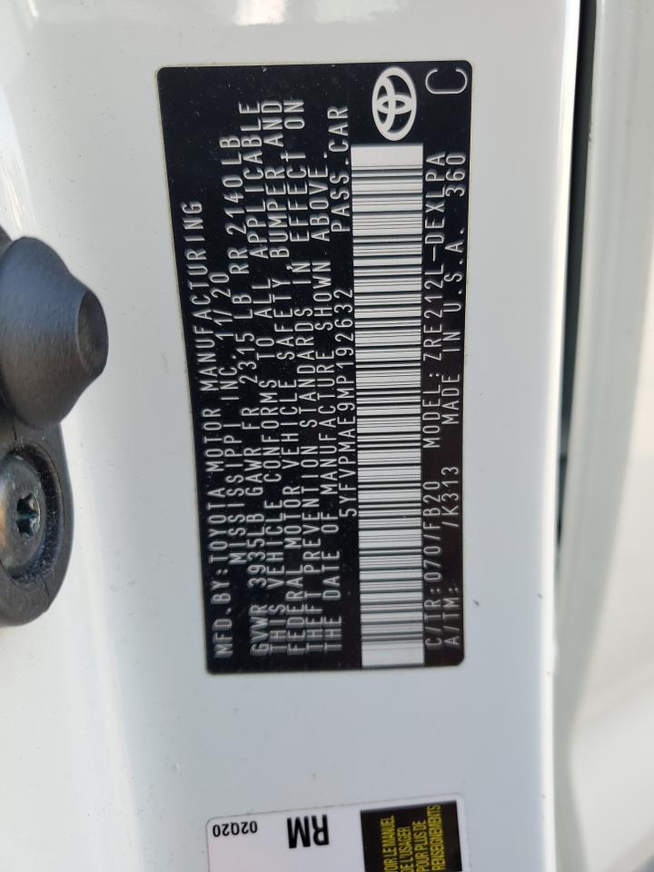 2021 Toyota Corolla Le VIN: 5YFVPMAE9MP192632 Lot: 77096774