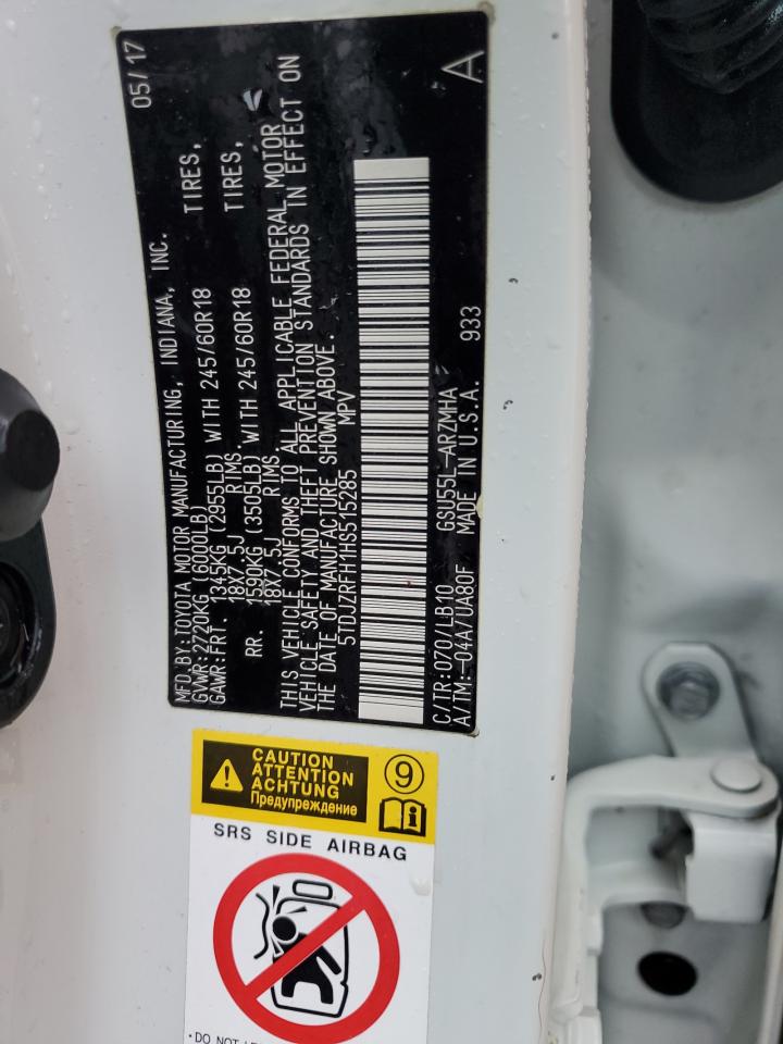 2017 Toyota Highlander Se VIN: 5TDJZRFH1HS515285 Lot: 73857384