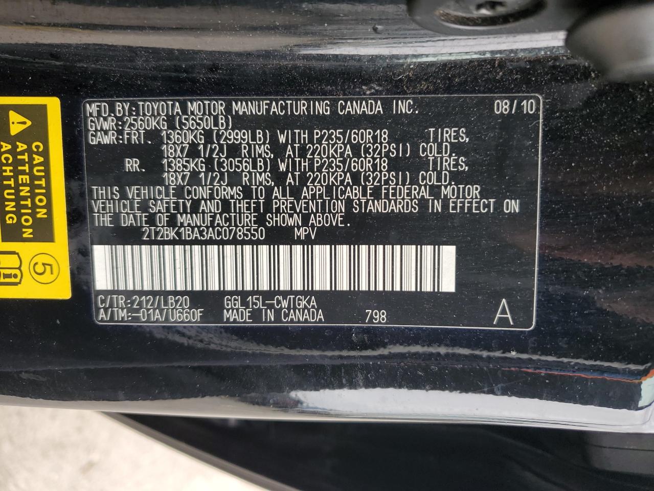 2T2BK1BA3AC078550 2010 Lexus Rx 350