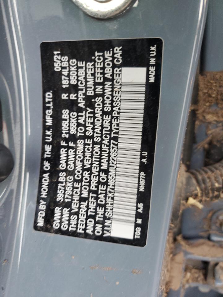 2021 Honda Civic Ex VIN: SHHFK7H65MU226577 Lot: 77446214