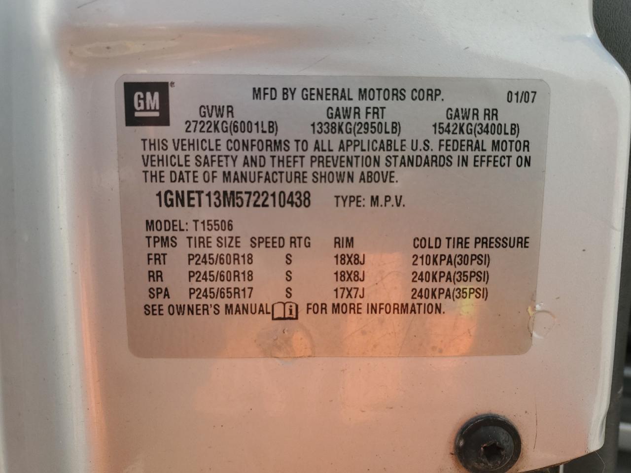 2007 Chevrolet Trailblazer Ls VIN: 1GNET13M572210438 Lot: 75912564