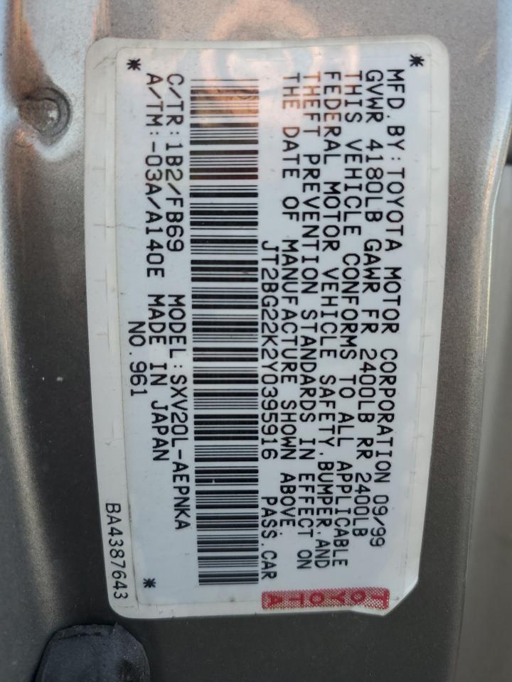 JT2BG22K2Y0395916 2000 Toyota Camry Ce