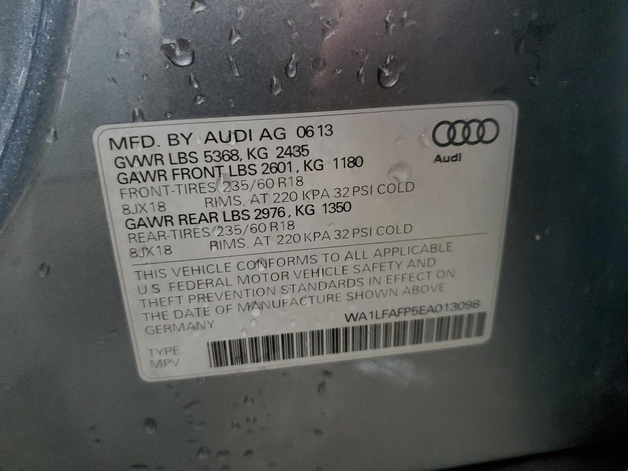 2014 Audi Q5 Premium Plus VIN: WA1LFAFP5EA013098 Lot: 76473324