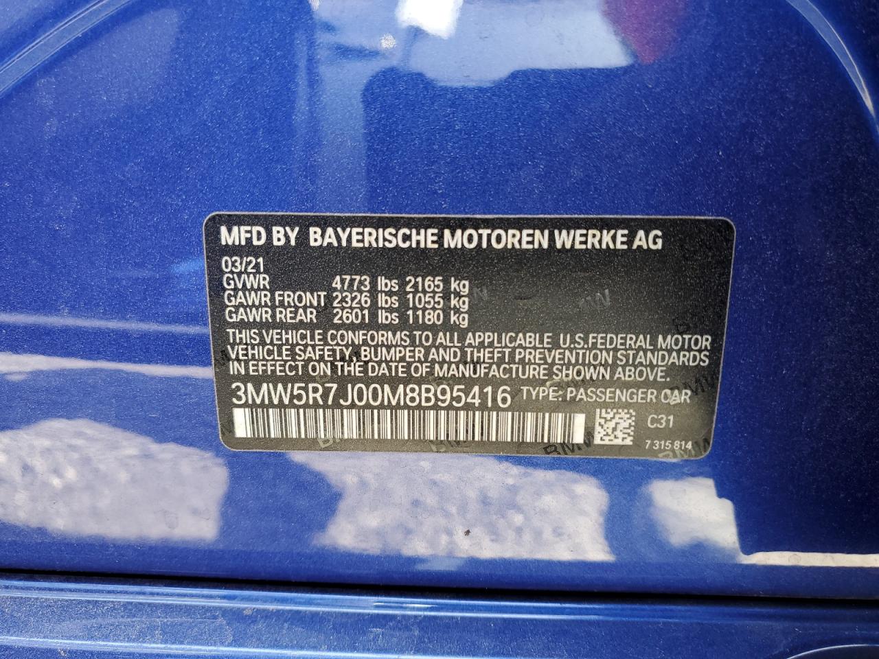 3MW5R7J00M8B95416 2021 BMW 330Xi