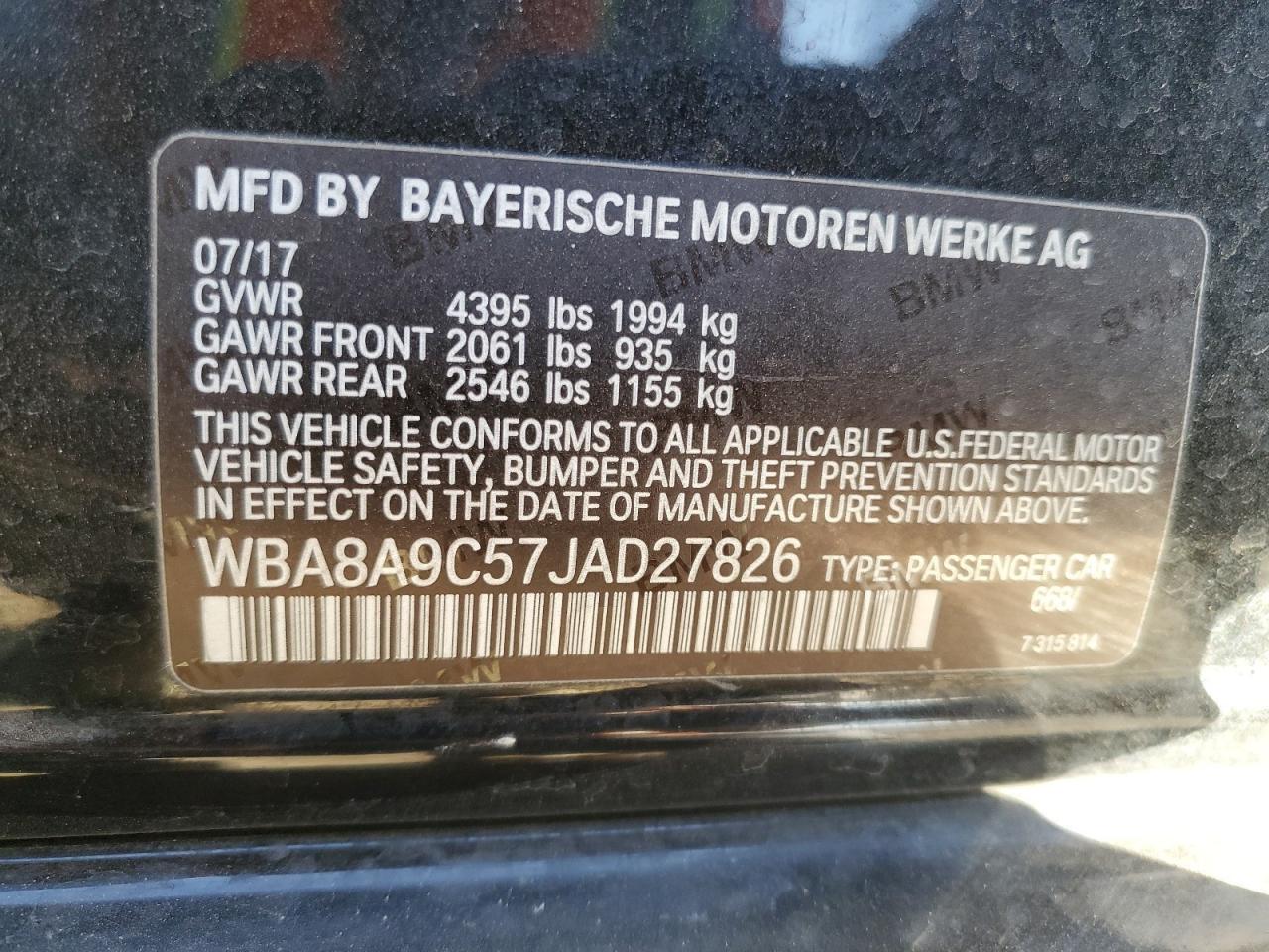 2018 BMW 320 I VIN: WBA8A9C57JAD27826 Lot: 76838514