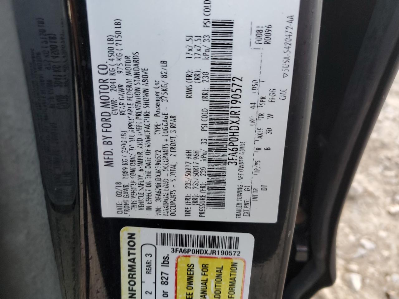 2018 Ford Fusion Se VIN: 3FA6P0HDXJR190572 Lot: 74441654