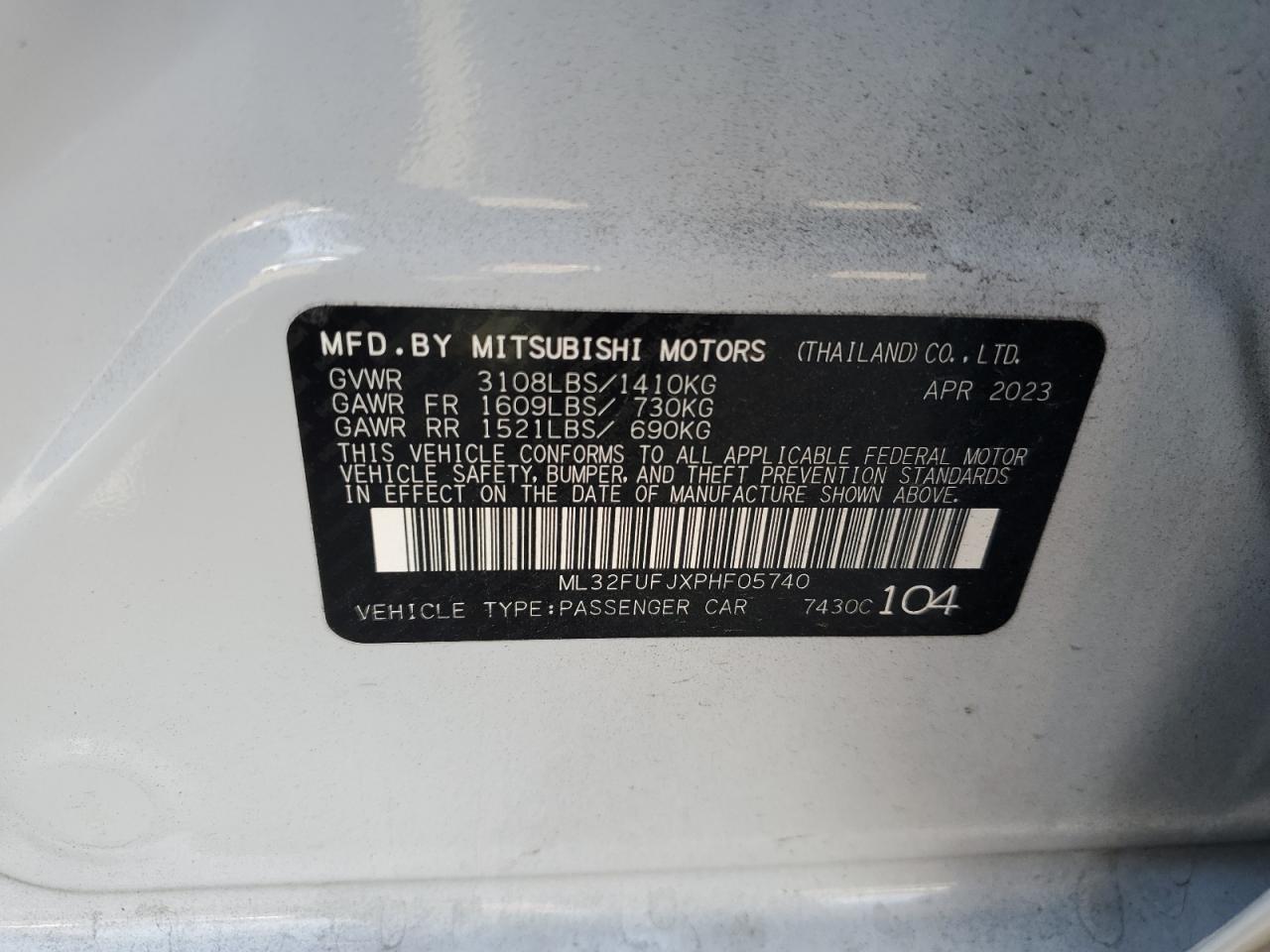 2023 Mitsubishi Mirage G4 Es VIN: ML32FUFJXPHF05740 Lot: 78205684