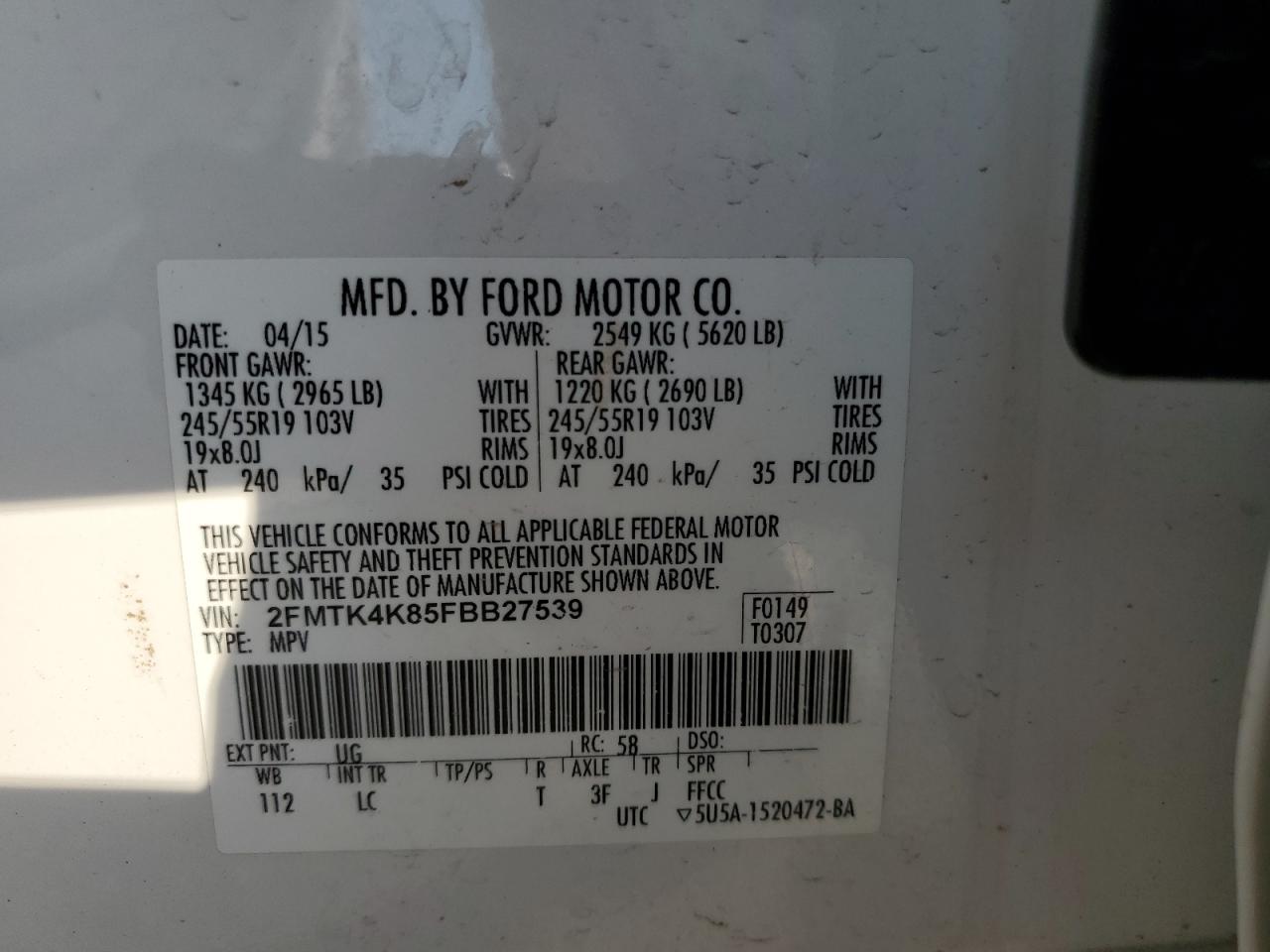 2FMTK4K85FBB27539 2015 Ford Edge Titanium