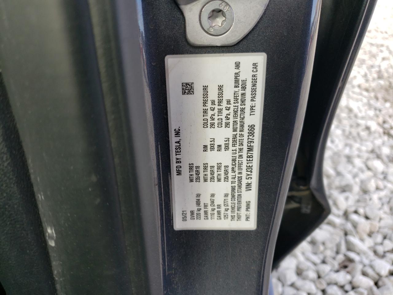 5YJ3E1EB7MF973866 2021 Tesla Model 3