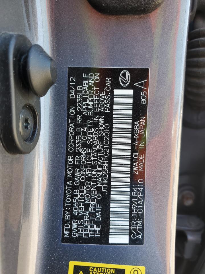 JTHKD5BH1C2102010 2012 Lexus Ct 200