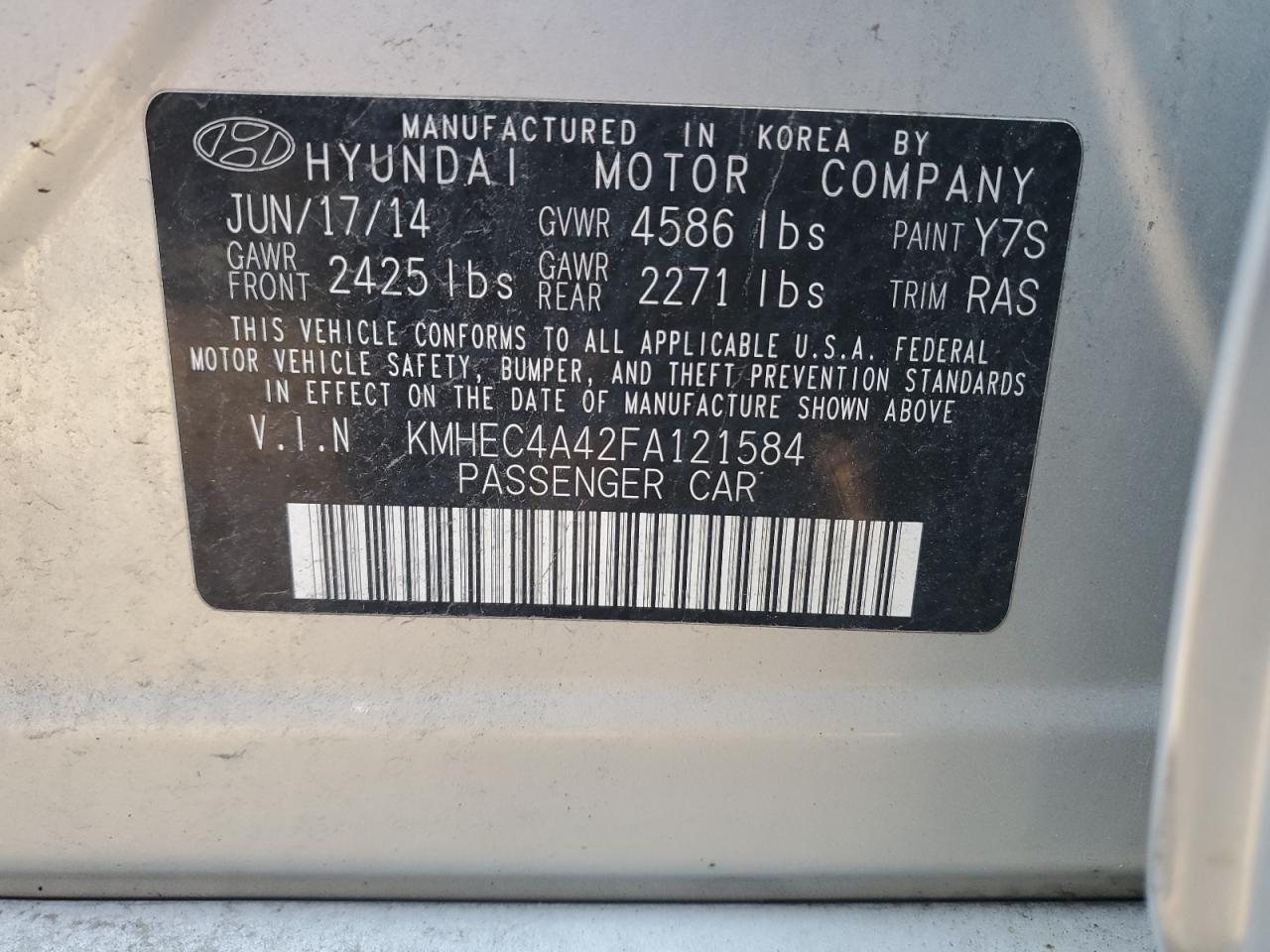 KMHEC4A42FA121584 2015 Hyundai Sonata Hybrid