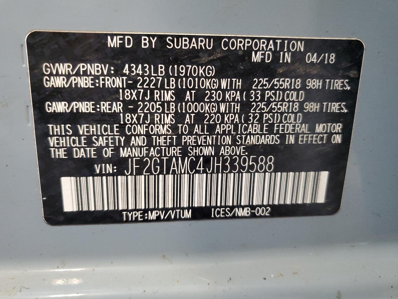 2018 Subaru Crosstrek Limited VIN: JF2GTAMC4JH339588 Lot: 77222344