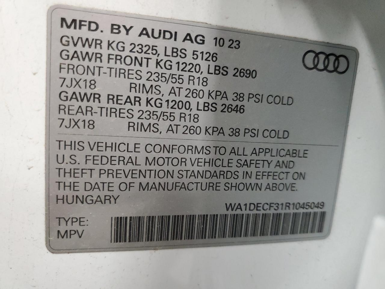 2024 Audi Q3 Premium S Line 45 VIN: WA1DECF31R1045049 Lot: 75625144