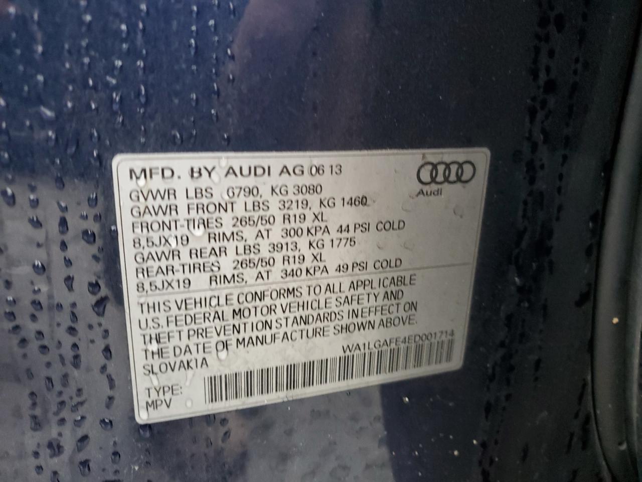 2014 Audi Q7 Premium Plus VIN: WA1LGAFE4ED001714 Lot: 75820614