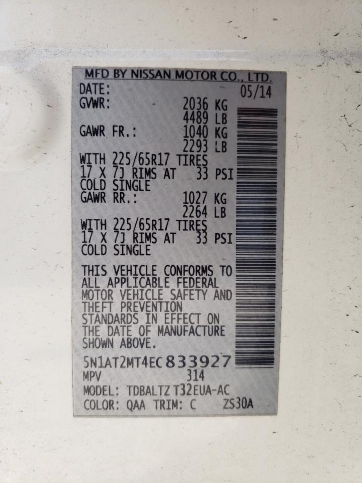 5N1AT2MT4EC833927 2014 Nissan Rogue S