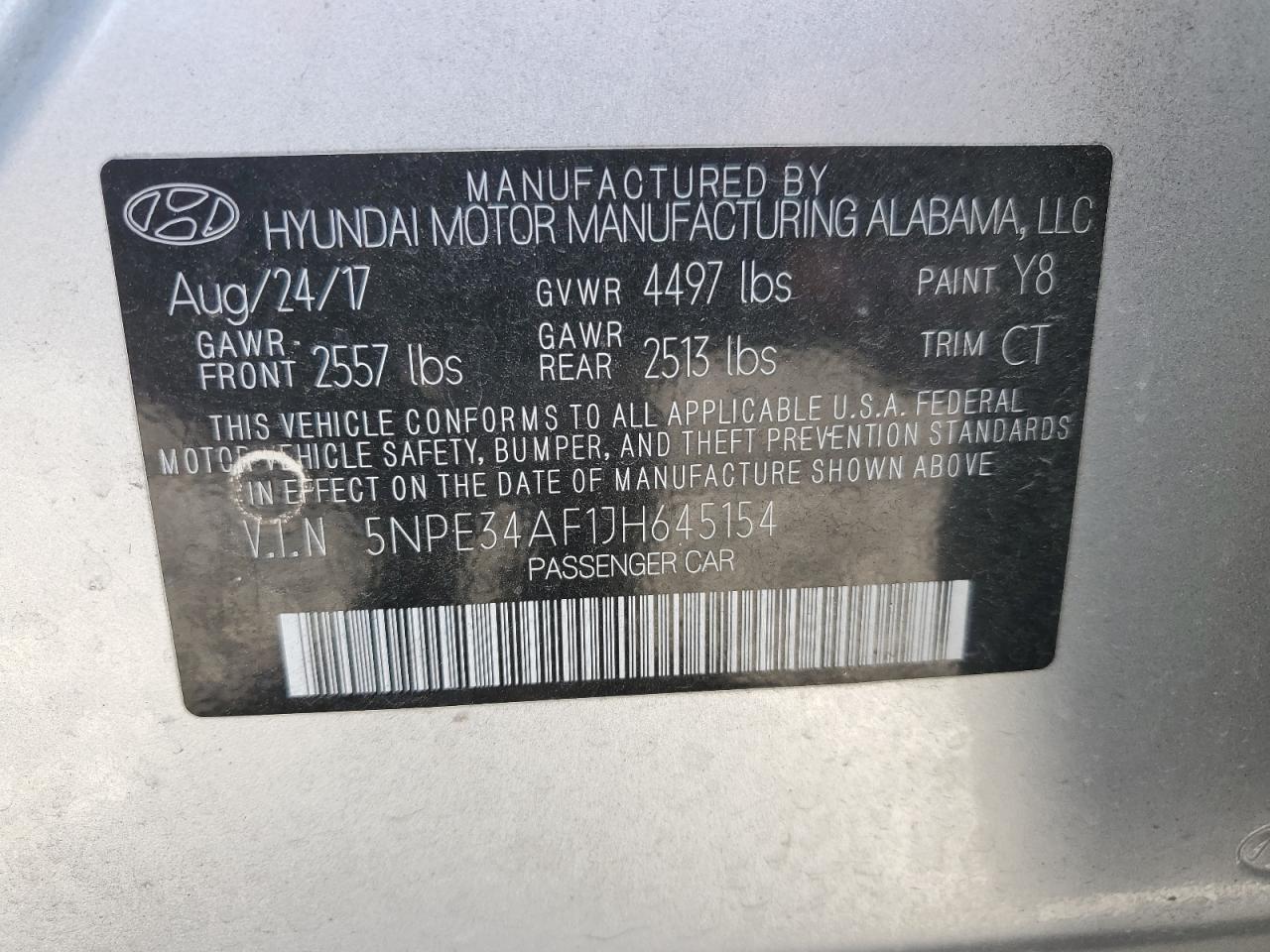 5NPE34AF1JH645154 2018 Hyundai Sonata Sport