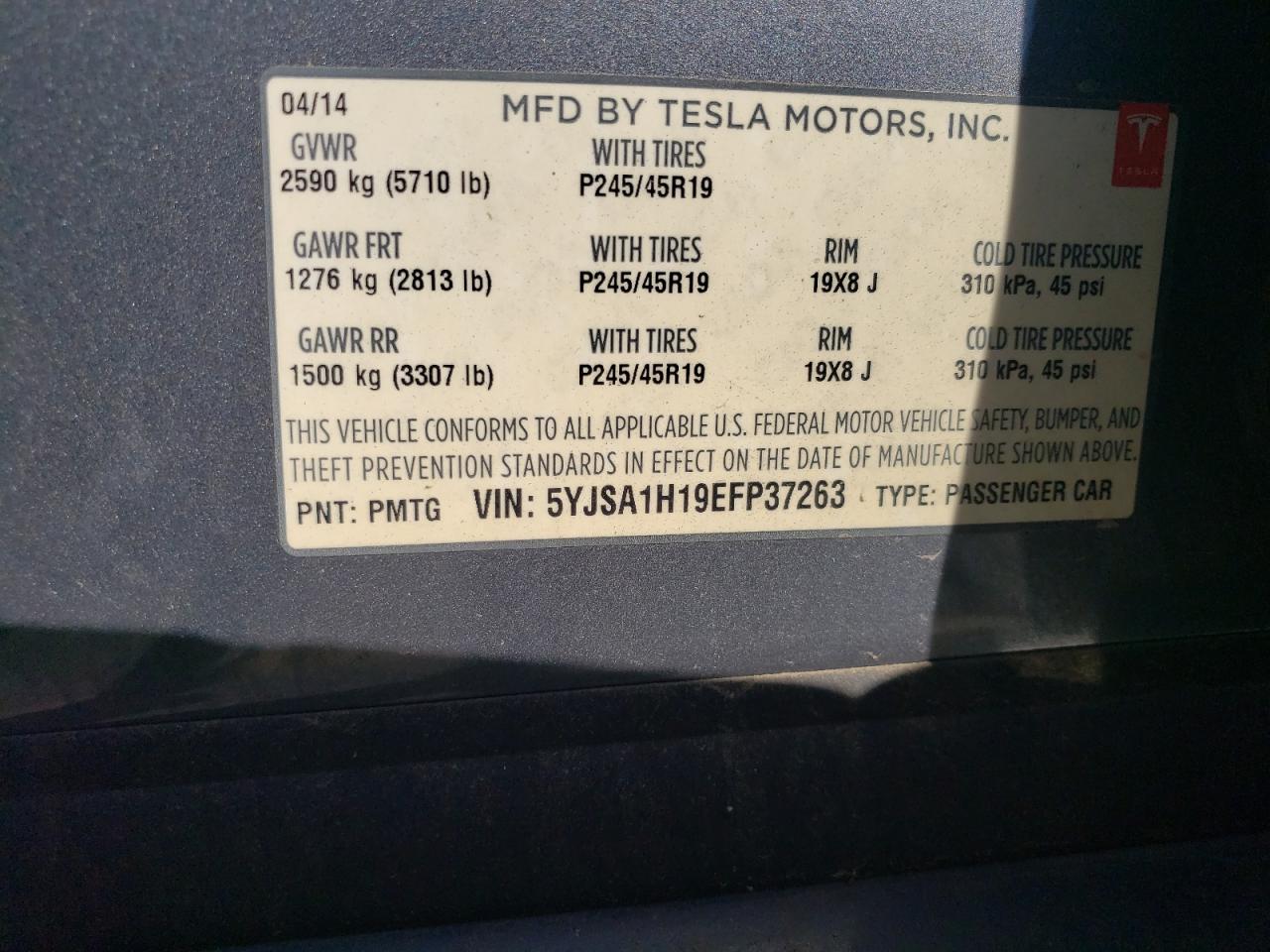 5YJSA1H19EFP37263 2014 Tesla Model S