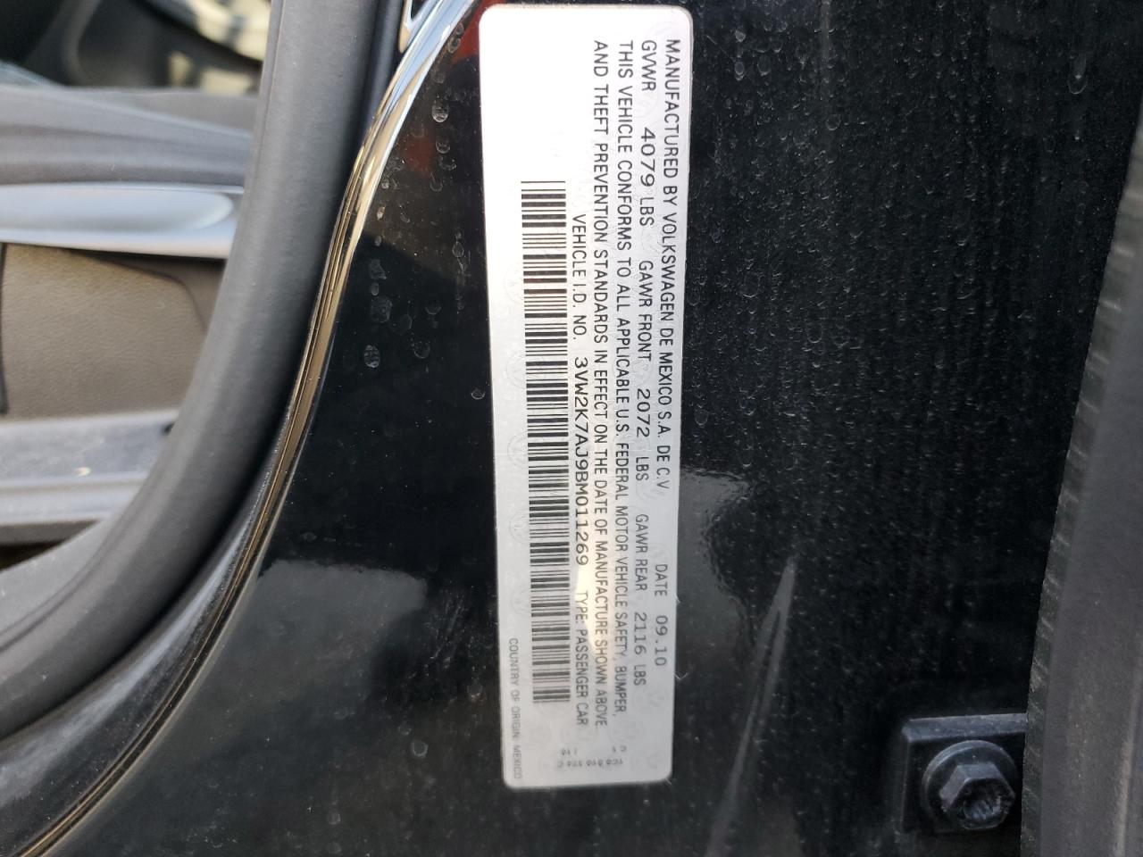 2011 Volkswagen Jetta Base VIN: 3VW2K7AJ9BM011269 Lot: 74818694