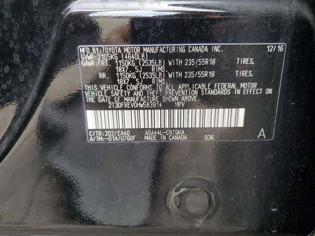 2017 Toyota Rav4 Limited VIN: 2T3DFREV0HW583914 Lot: 76049764