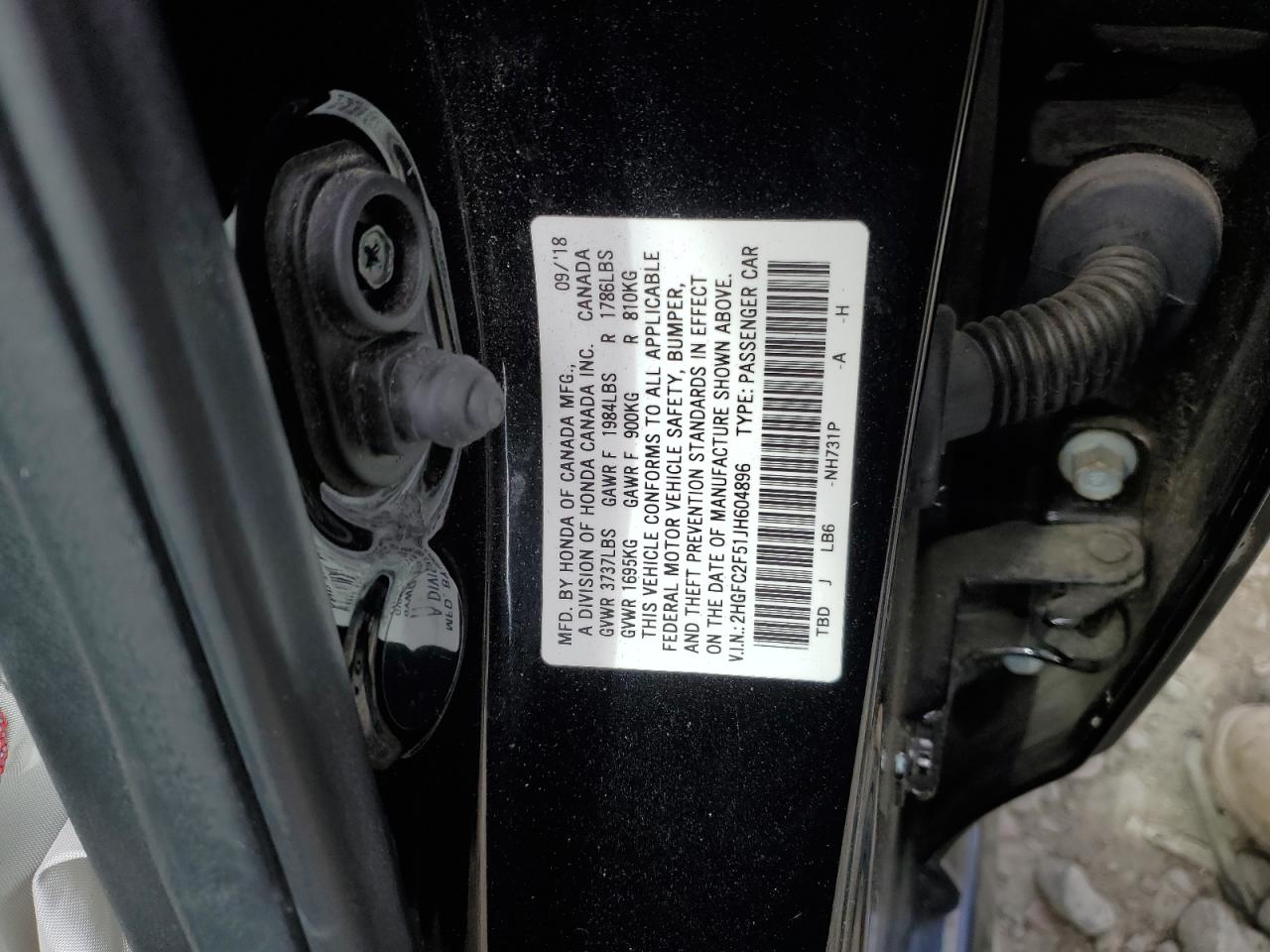 2HGFC2F51JH604896 2018 Honda Civic Lx