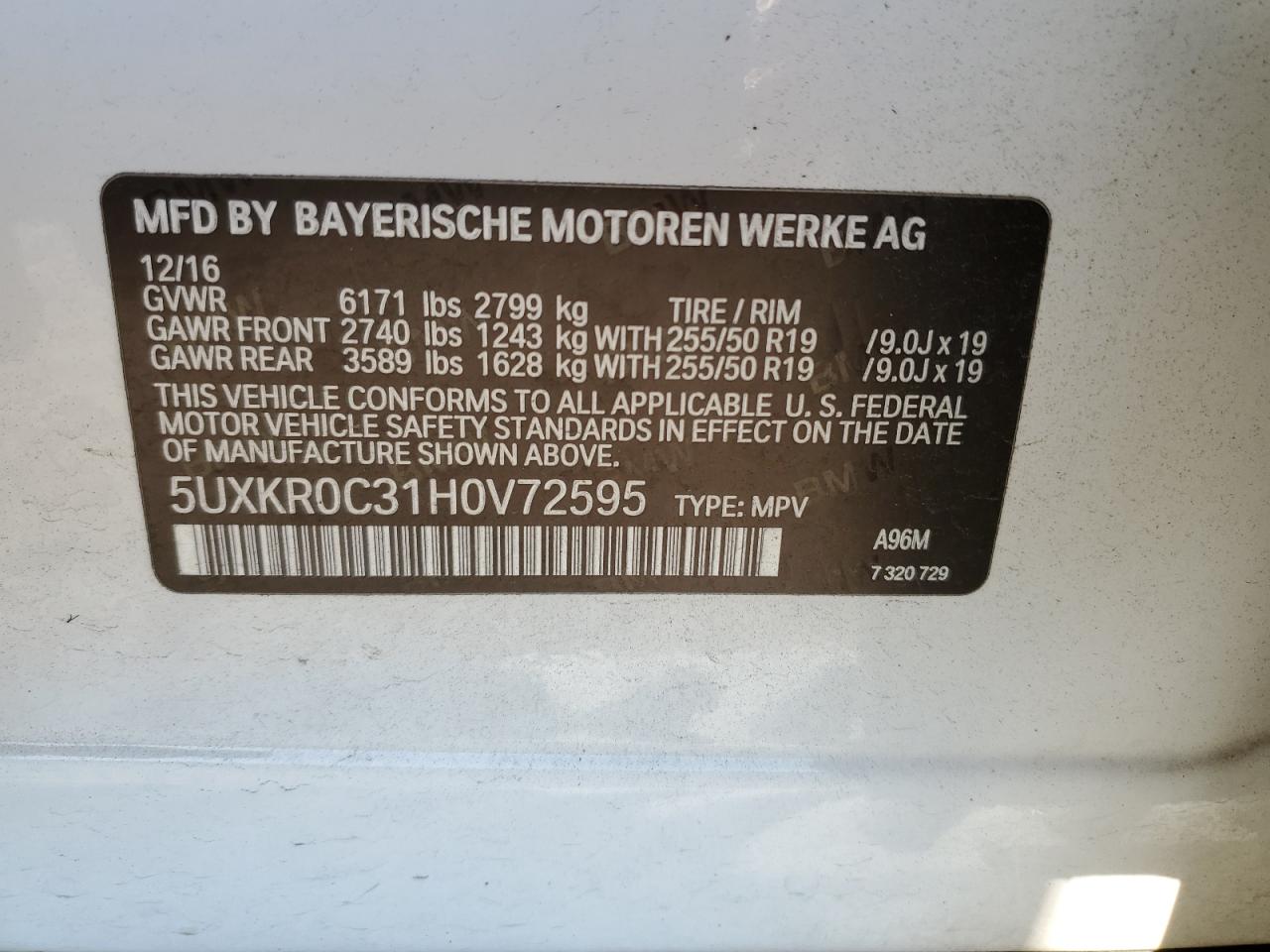 5UXKR0C31H0V72595 2017 BMW X5 xDrive35I