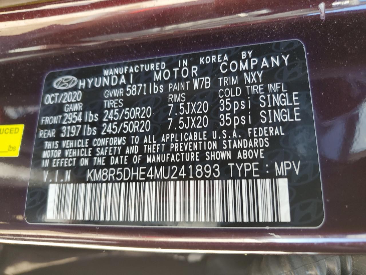 KM8R5DHE4MU241893 2021 Hyundai Palisade Limited