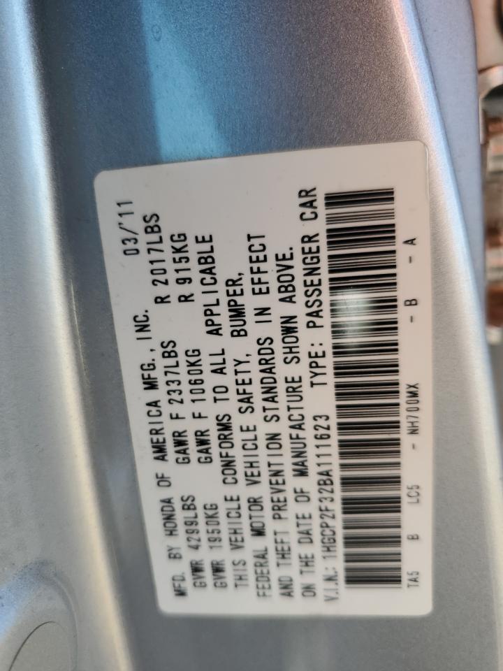 1HGCP2F32BA111623 2011 Honda Accord Lx