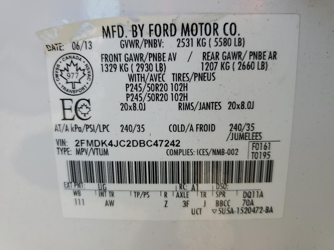 2FMDK4JC2DBC47242 2013 Ford Edge Sel