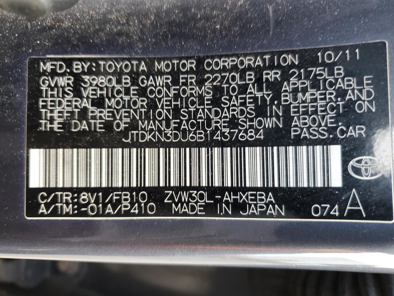 JTDKN3DU6B1437684 2011 Toyota Prius