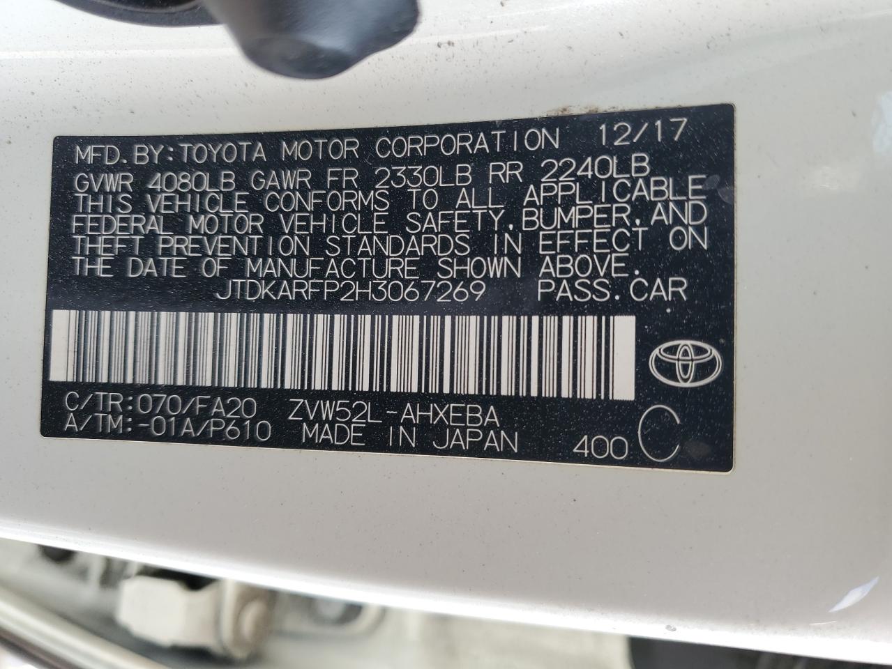 VIN JTDKARFP2H3067269 2017 TOYOTA PRIUS no.13