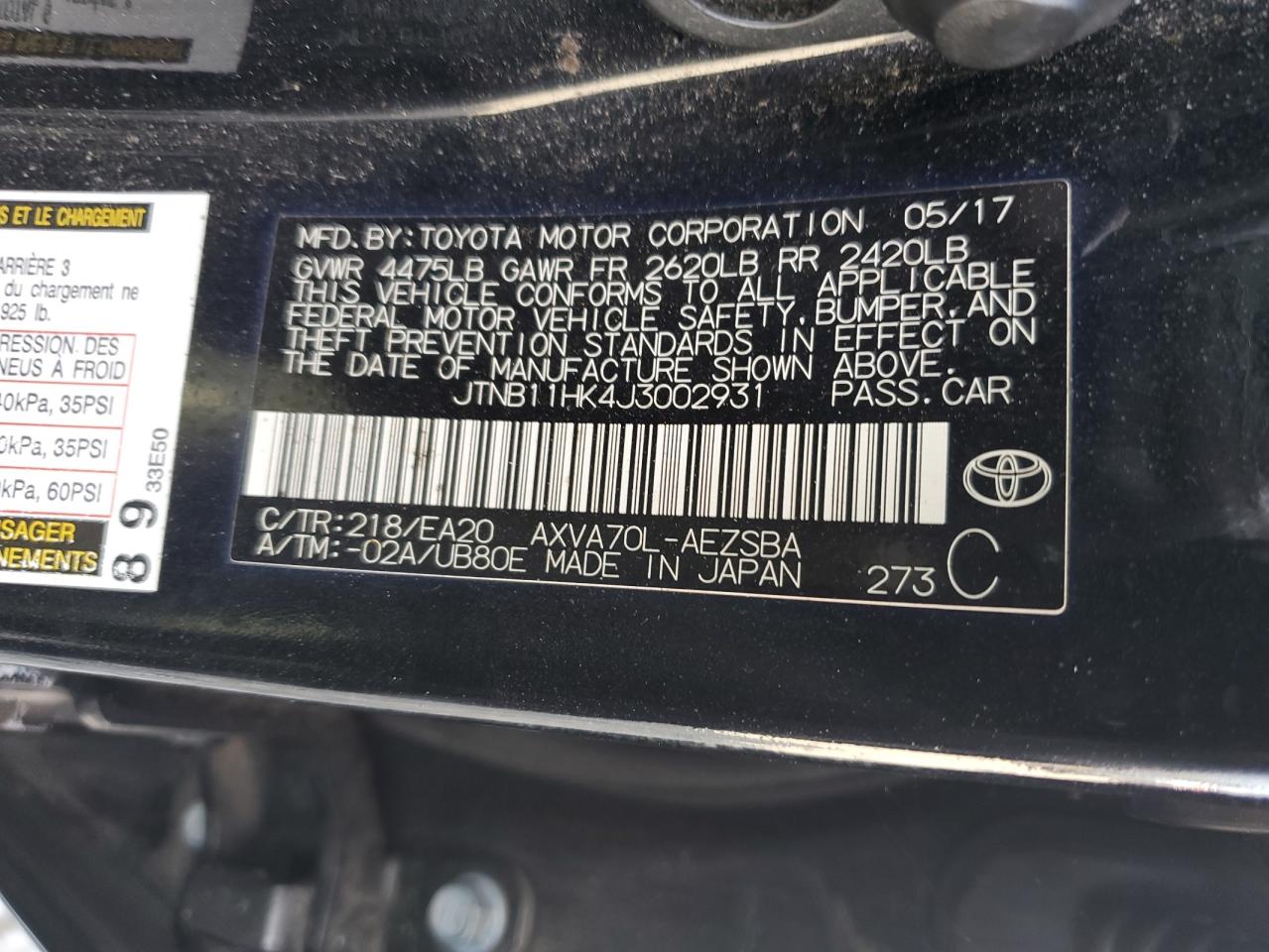 JTNB11HK4J3002931 2018 Toyota Camry L