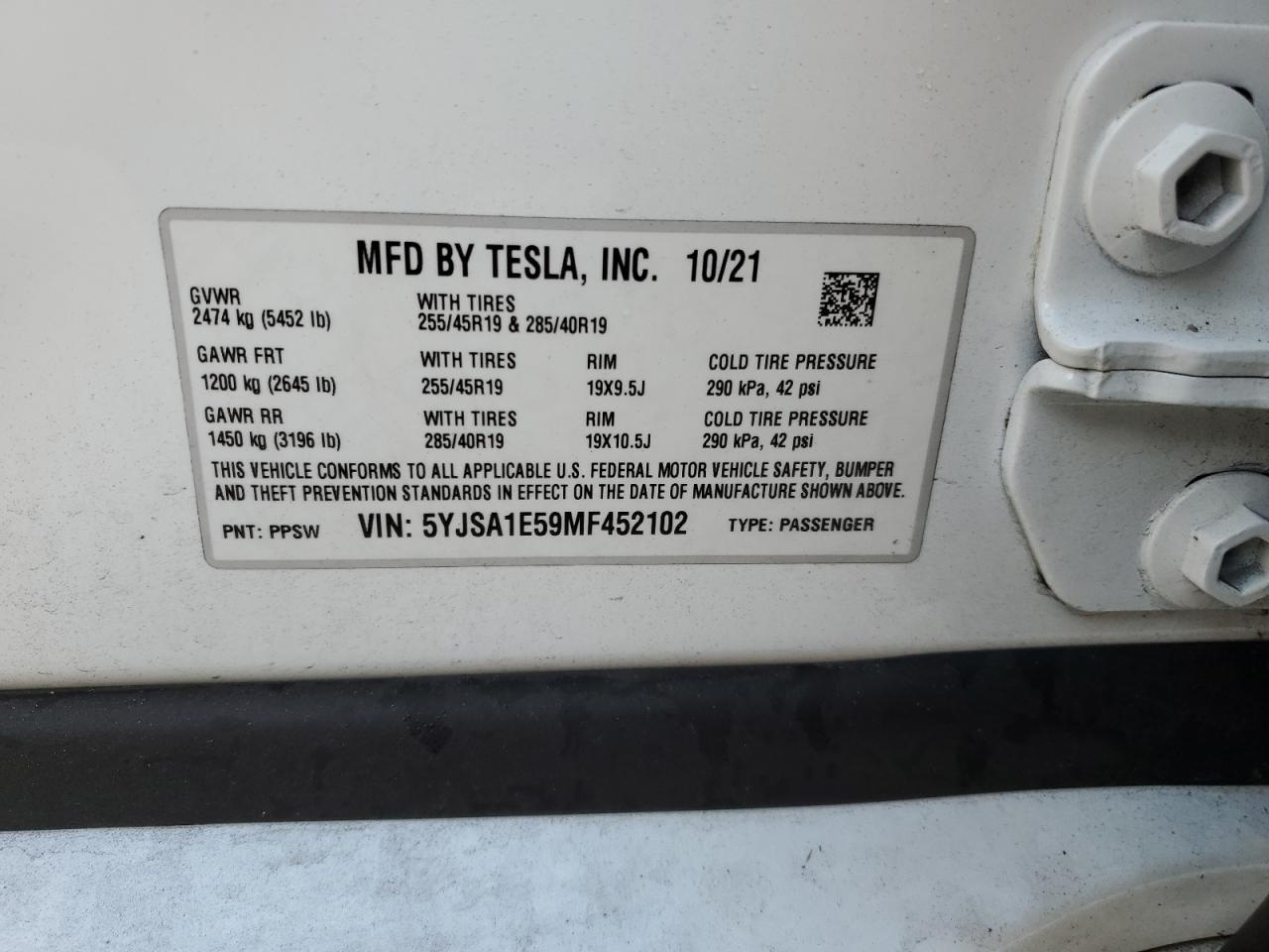 5YJSA1E59MF452102 2021 Tesla Model S