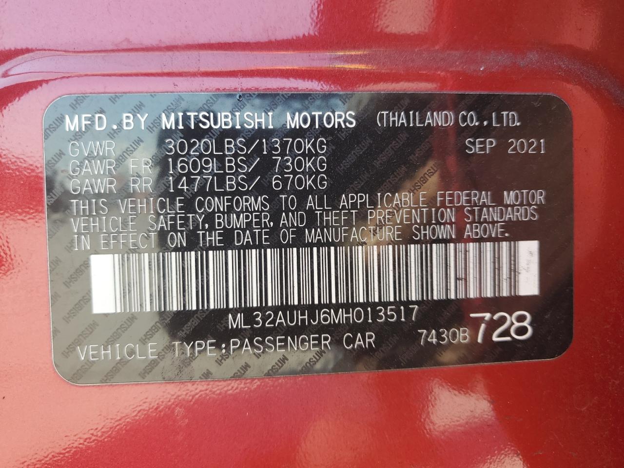 ML32AUHJ6MH013517 2021 Mitsubishi Mirage Es