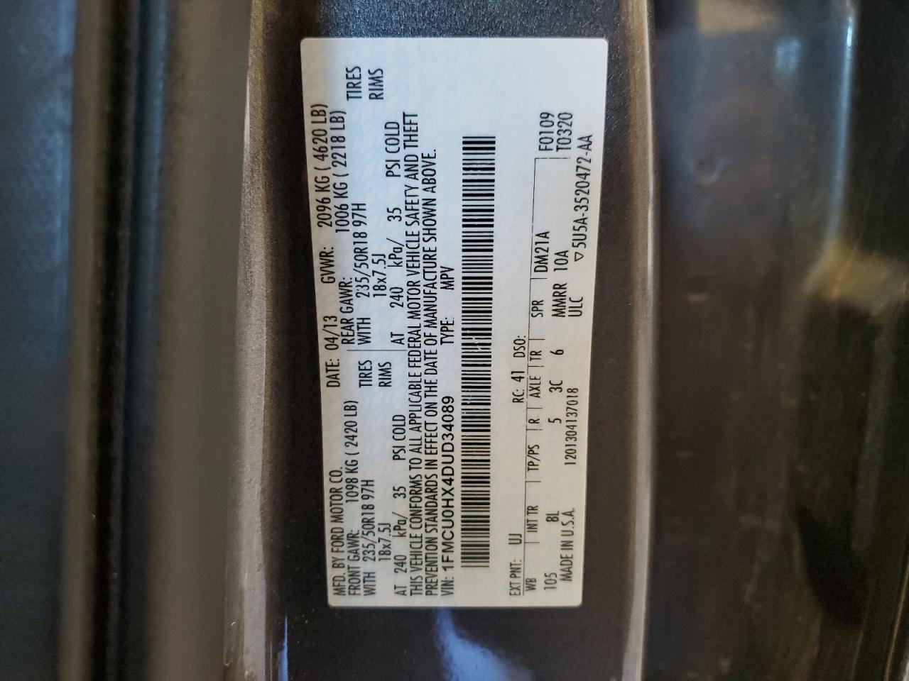 1FMCU0HX4DUD34089 2013 Ford Escape Sel