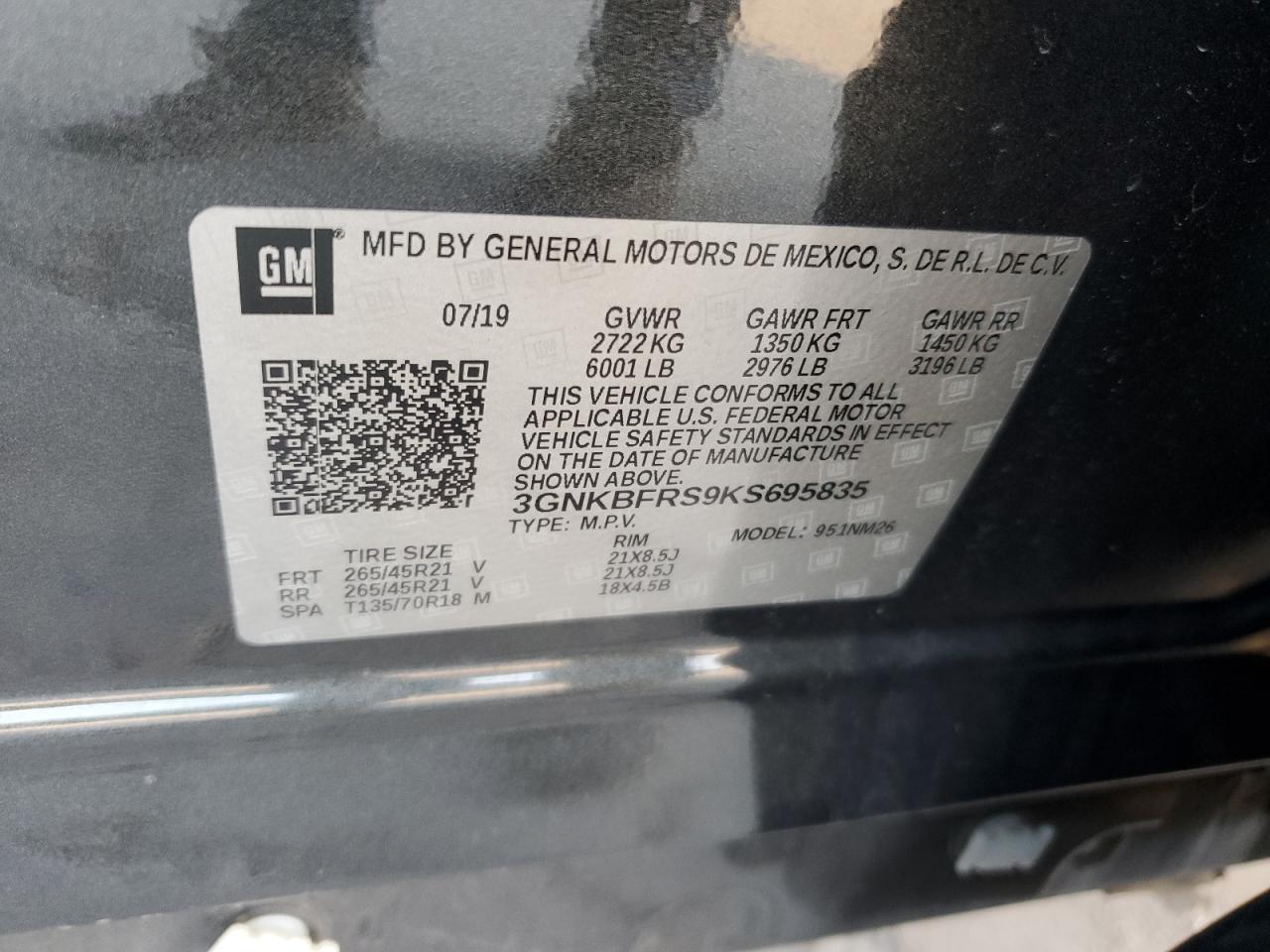 3GNKBFRS9KS695835 2019 Chevrolet Blazer Premier